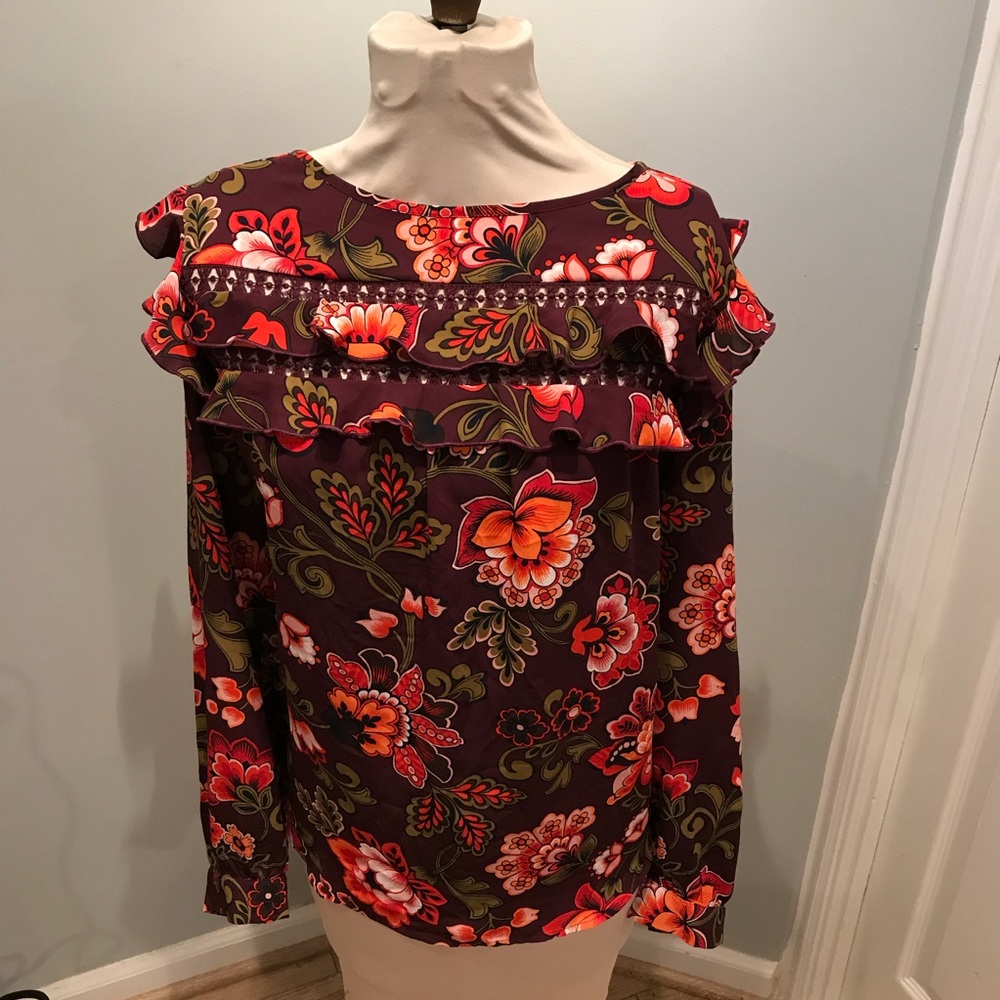 NWT Loft blouse large purple red floral